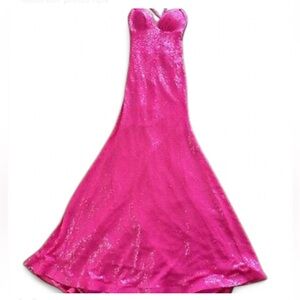 B. Darlin | Women’s Hot Pink Sequin Gown w/ Train| 3/4